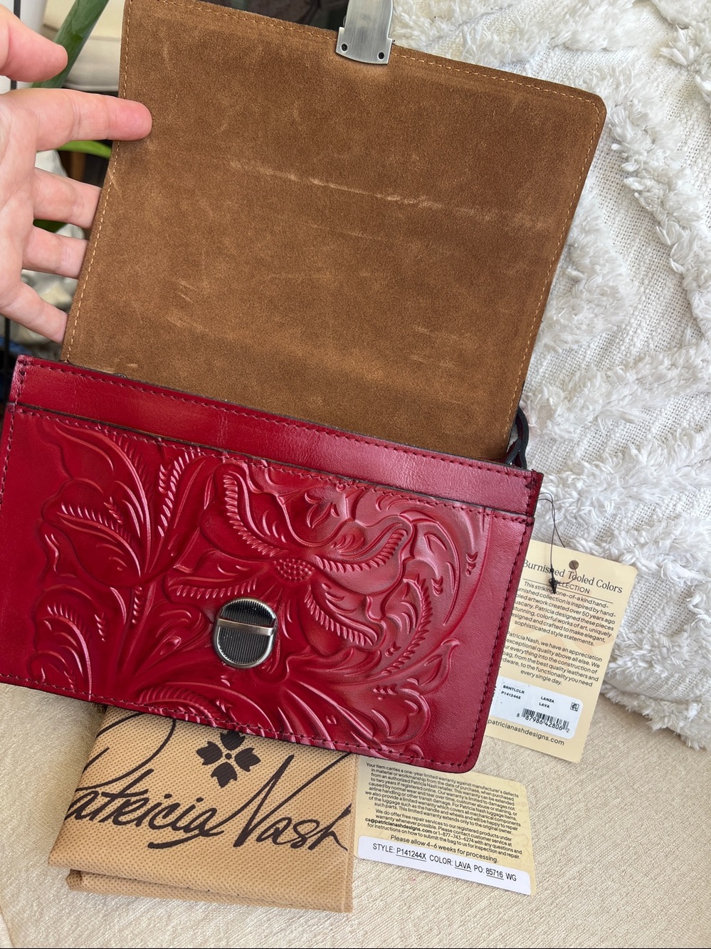 PATRICIA NASH Lanza tooled leather crossbody bag red NWT - Picture 10 of 17